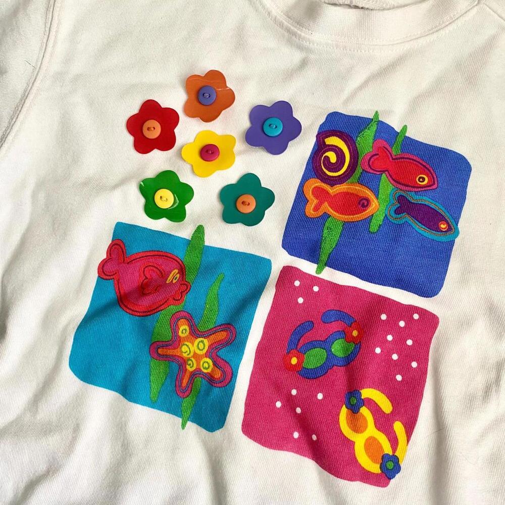 Vintage Gymboree TShirt Bright Neon Block Design 3D Embellishments  XS/S- RARE